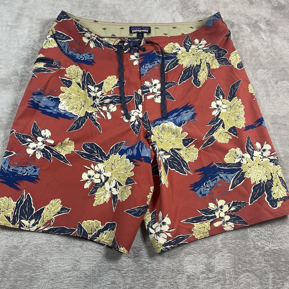 Patagonia wavefarer‎ board shorts swim trunks floral pattern size 34 unlined